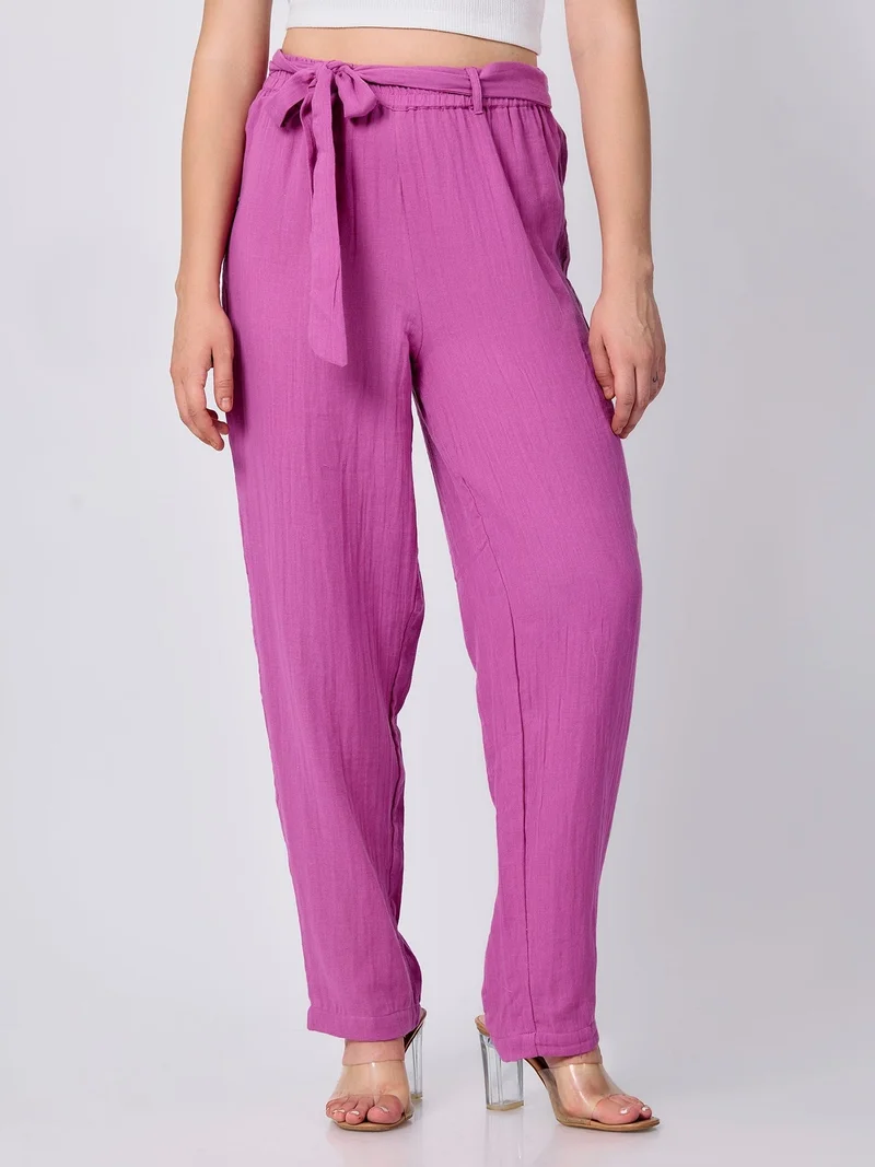 Outzidr pink Pink Printed Straight Fit Trouser for Women | Best Price UAE